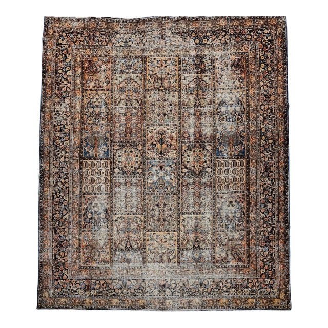 19th Century Persian Khorassan Rug, Hand-Knotted Wool, Allover Floral Panel Design, Green & Blue, 10x13 For Sale