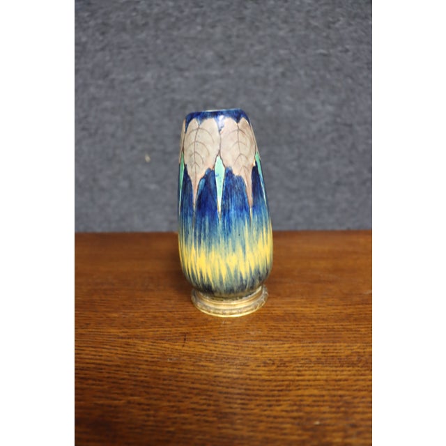 Art Pottery Drip Glaze Vase With Bronze Base, Signed Page For Sale - Image 4 of 9