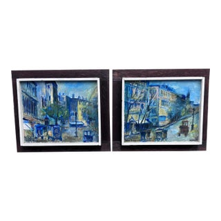 Vintage Parisan Acrylic's Paintings, a Pair For Sale