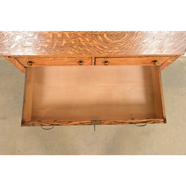 Berkey & Gay Style Antique Victorian Tiger Oak Slant Front Secretary Desk, Circa 1900 For Sale In South Bend - Image 6 of 14
