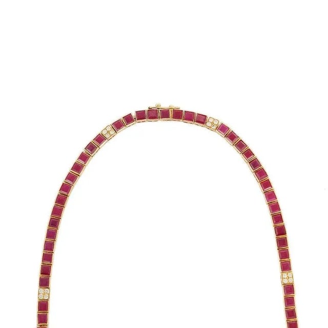 Metal 18k Yellow Gold Ruby and Diamond Necklace, 15.5ct Ruby, Modern Design For Sale - Image 7 of 12