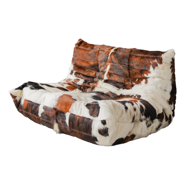 Togo 2-Seater Sofa in Cow Leather by Michel Ducaroy for Ligne Roset, 1970 For Sale