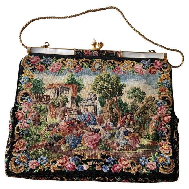 1930s Italian Petit Point Evening Bag Mother of Pearl For Sale - Image 9 of 9