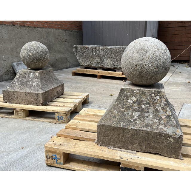 Pair of 18th Century French Carved Limestone Pillar Ball Finials For Sale - Image 10 of 18