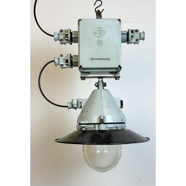 Metal Grey Cast Aluminium Explosion Proof Pendant Lamp with Enameled Shade from Elektrosvit, 1970s For Sale - Image 7 of 18