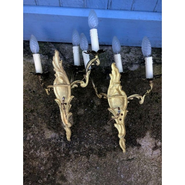 Vintage Rococo French Gilt Bronze Wall Sconces, 1950s, Set of 2 For Sale - Image 10 of 11
