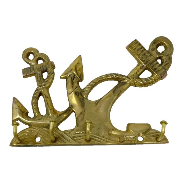 1970s Vintage Brass Nautical Anchors Wall Key Rack For Sale