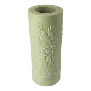 Early 20th Century Chinese Lime Green Brushpot Style of Wang Bingrong, Guangxu Reign Mark