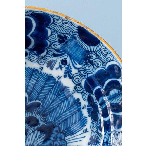 18th Century Dutch Delft Blue and White Peacock Plates, Set of 2 For Sale - Image 4 of 16