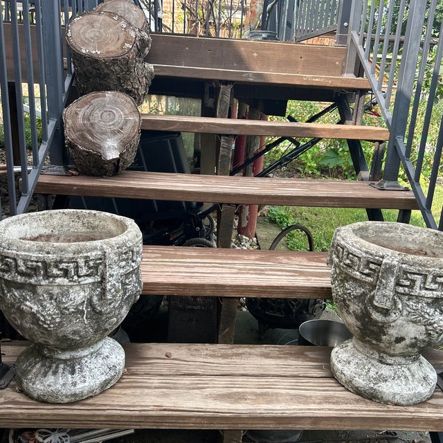 A Pair of Carden Planters With Vintage Greek Key and Grapevine Motif on Pedestal Foot For Sale - Image 12 of 12