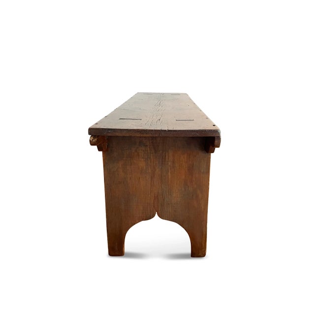 Farmhouse Handmade Antique Wooden Farmhouse Bench For Sale - Image 3 of 9