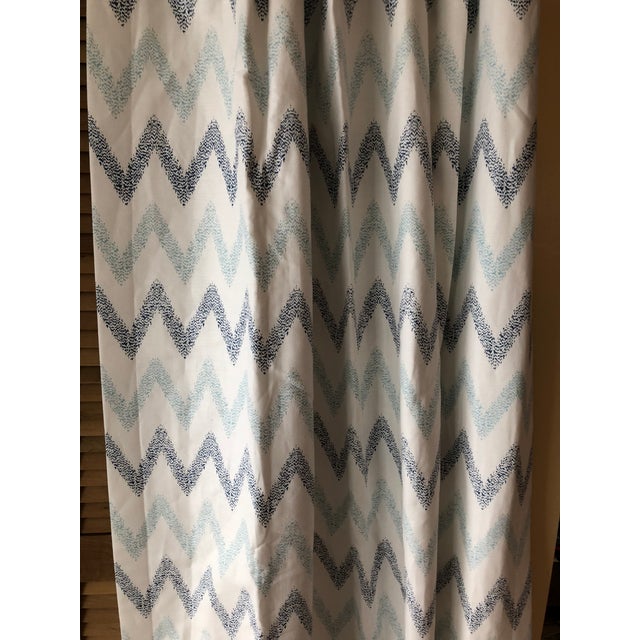 Chevron Printed Drapes Hand Printed Fabric on Linen For Sale - Image 4 of 9