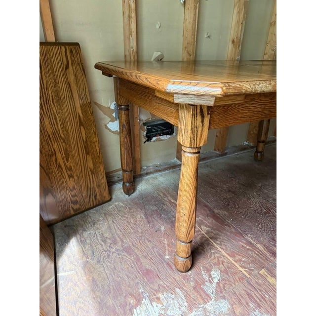 Vintage Solid Oak Wood Dining Table With Leaves For Sale - Image 10 of 13