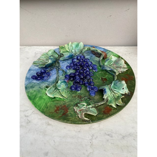 Longchamp 19th Majolica Grapes Wall Platter Longchamp For Sale - Image 4 of 10