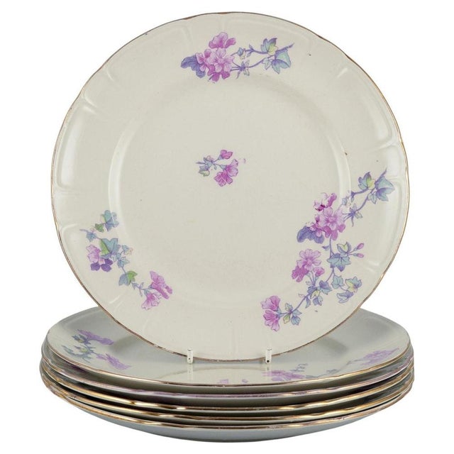 Ceramic Geranium Faience Dinner Plates by Gustafsberg, Sweden, 1918, Set of 6 For Sale - Image 7 of 7