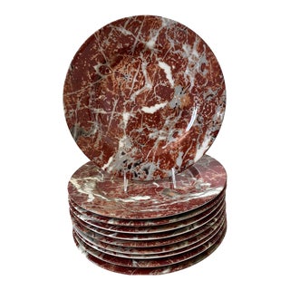 Woodmere Red Marblized Charger Service Plates Set of 10. Rare. 12 1/4”. Made in Pa For Sale