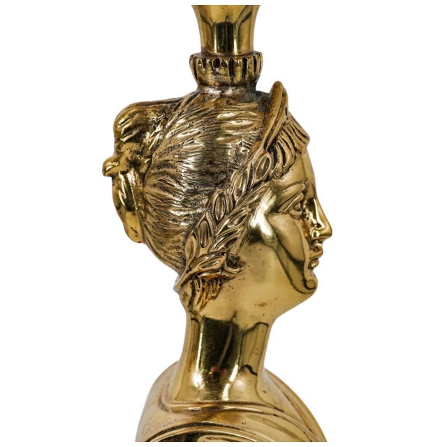 1960s (4pc) Hollywood Regency Brass Caryatid Candleholders For Sale - Image 9 of 12
