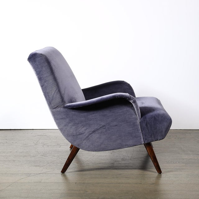 Purple Mid-Century Lounge Chair & Ottoman in Aubergine Velvet & Tapered Walnut Supports For Sale - Image 8 of 17