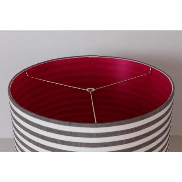 14"T x 15"B x 11.5"H Striped drum lampshades with pink lining. These are custom lampshades that can be reproduced. We...