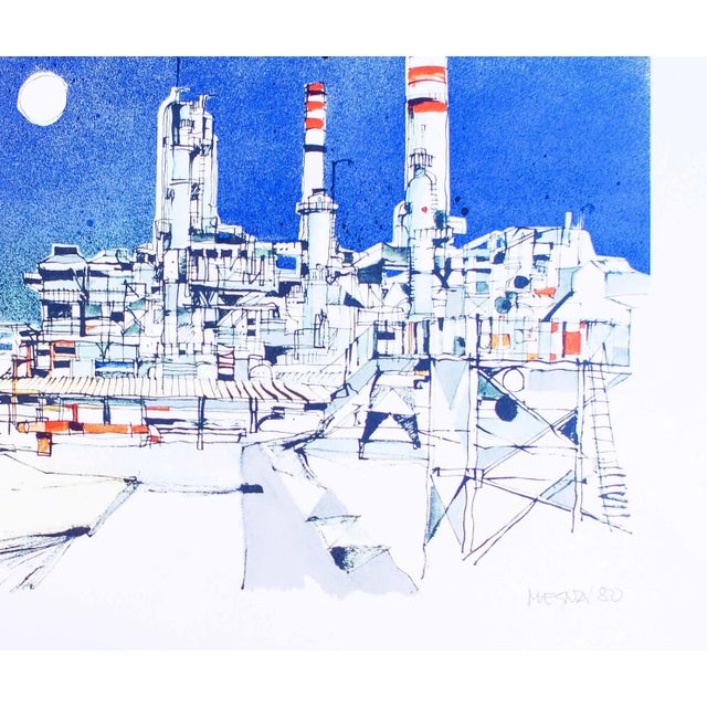 Refinery - Original Color Etching by Giuseppe Megan - 1980 For Sale - Image 3 of 4