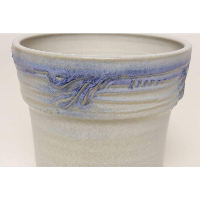 Vintage Pale Gray and Lilac Incised Studio Ceramic Planter by Deanna Nichols For Sale - Image 10 of 15