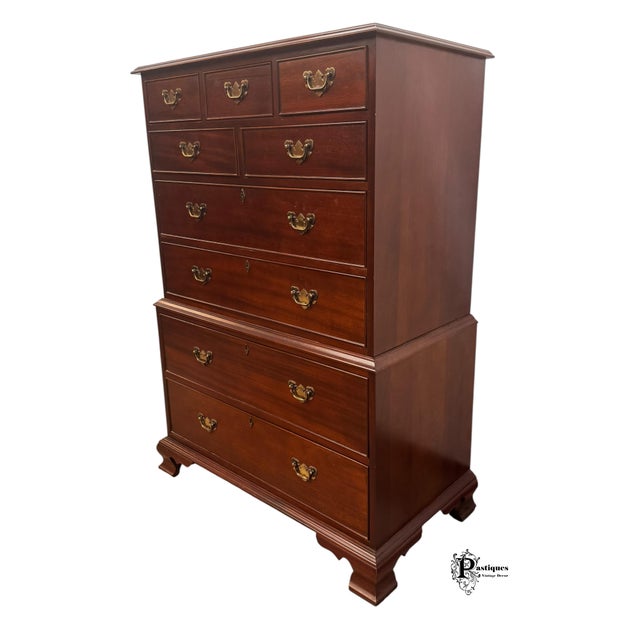 American Vintage Craftique Chippendale Style Solid Mahogany Chest on Chest of Drawers For Sale - Image 3 of 11