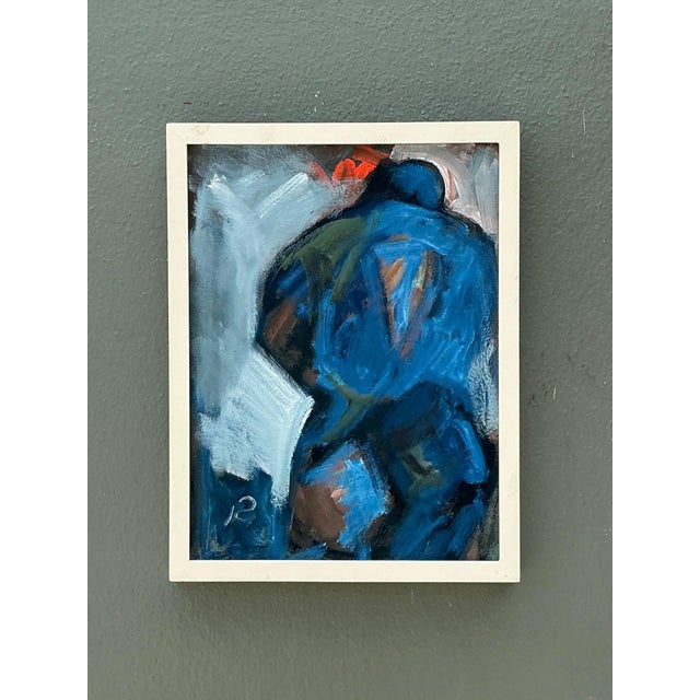 Blue Abstract Blue Figurative Painting on Canvas For Sale - Image 8 of 15