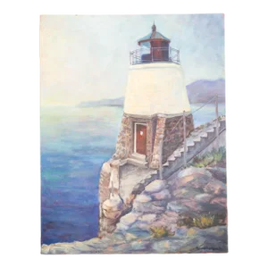 Coastal Oil Painting Castle Hill Lighthouse Newport Rhode Island