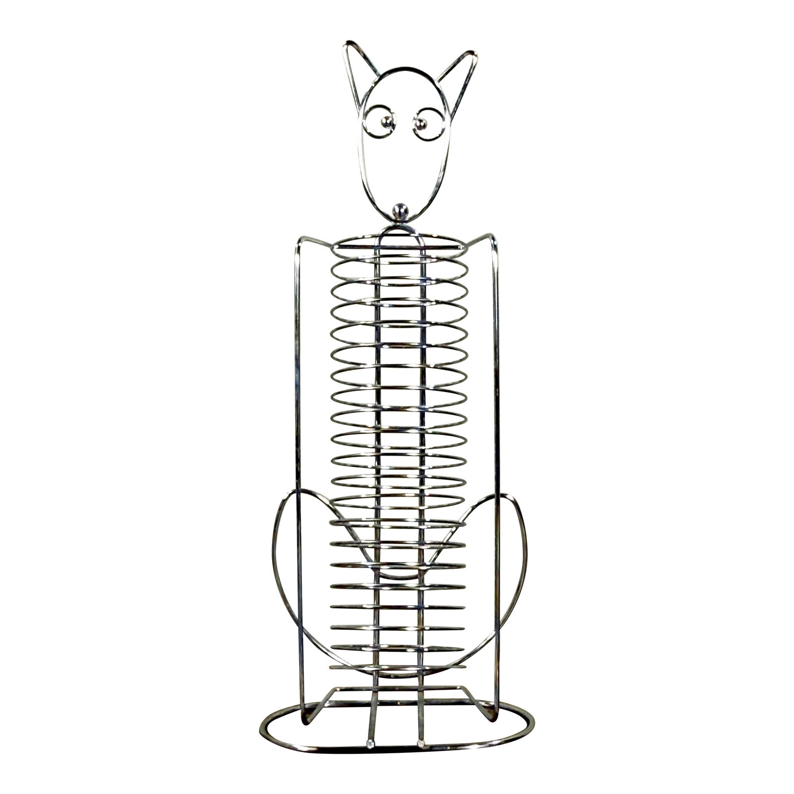 c.1990's Chrome Wire Cat Shaped CD Case Storage Rack