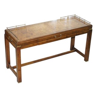 Burl Walnut Lane Altavista Campaign Serving Console Table Brass Gallery Back For Sale