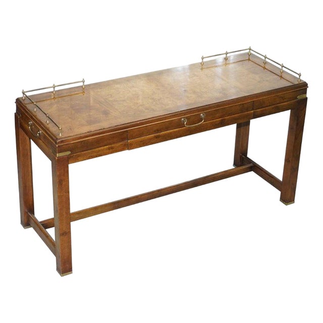 Burl Walnut Lane Altavista Campaign Serving Console Table Brass Gallery Back For Sale