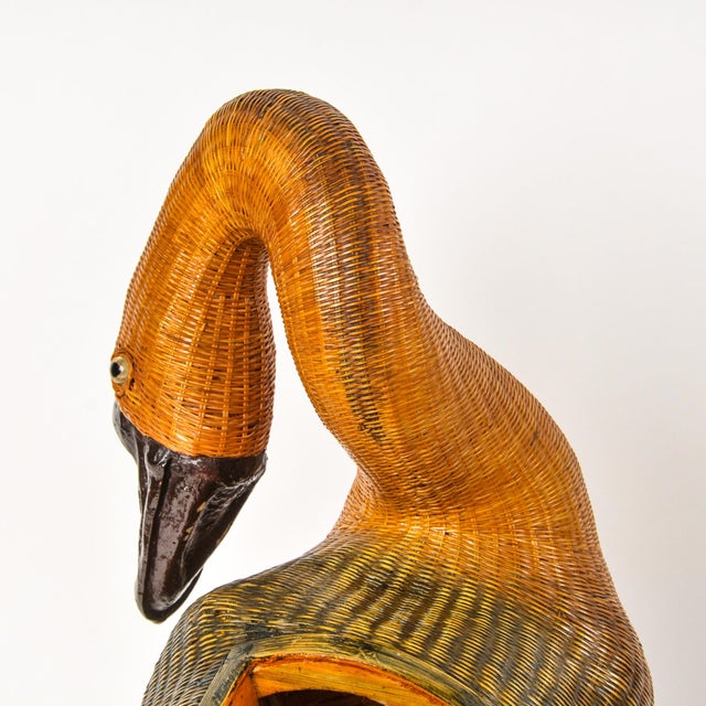 Fine Vintage Woven Wicker Goose Basket With Removable Wooden Wing Topper For Sale - Image 17 of 17