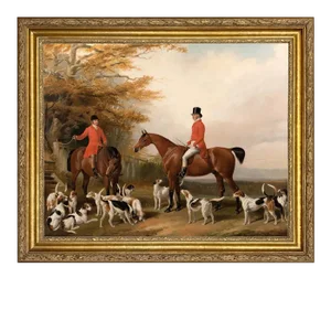 "The Meeting" Contemporary Reproduction Print on Canvas of a Fox Hunt Scene, Framed