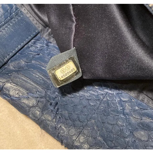 Chanel Navy Blue Quilted Matte Snakeskin Tote For Sale - Image 9 of 10