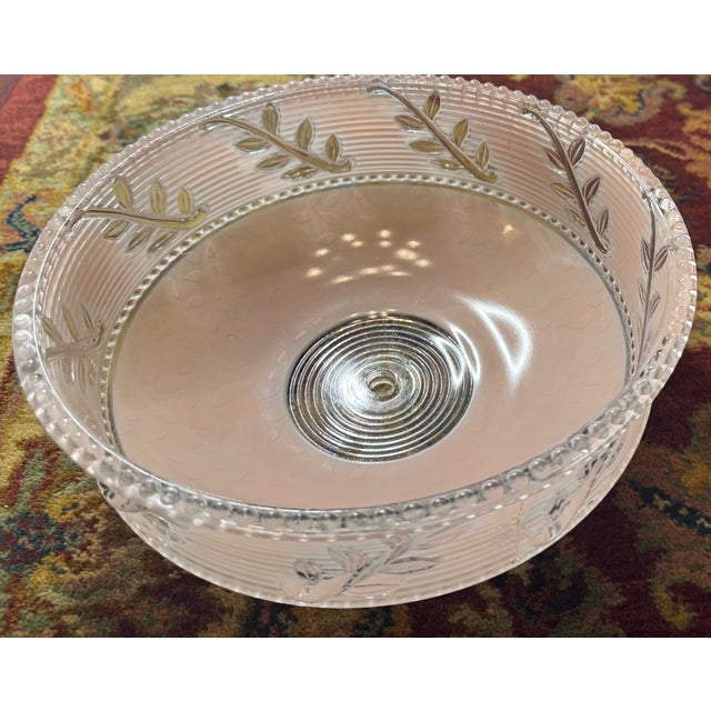Vintage Frosted Glass Ceiling Light Shade With Applied Vine Motif – Beaded Rim Flush Mount, 10.3” For Sale - Image 9 of 11