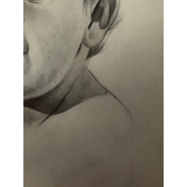American 1940s Original Signed Graphite Illustration of Child Portrait, 10 × 8 In. For Sale - Image 3 of 6
