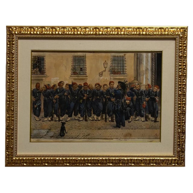 Bersaglieri in Rome, 1871, Watercolor For Sale