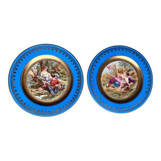 Pair of 19th-C. Royal Vienna Style 10.5" Cobalt & Gilt Cabinet Plates - Signed Berg & K. Rädler For Sale