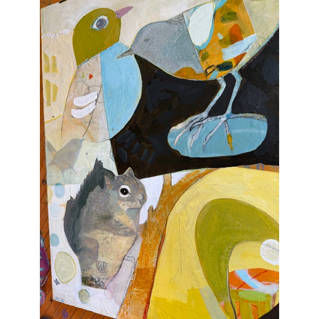 "Camp" a Fun Painting of Birds and Squirrel For Sale - Image 9 of 9