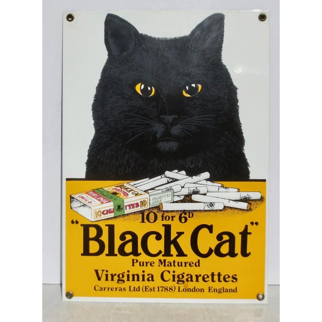 Black cat cigarettes .Heavy enamel metal panel. Black Cat cigarettes with signage 10 for 6D. The measurements are 9" by...
