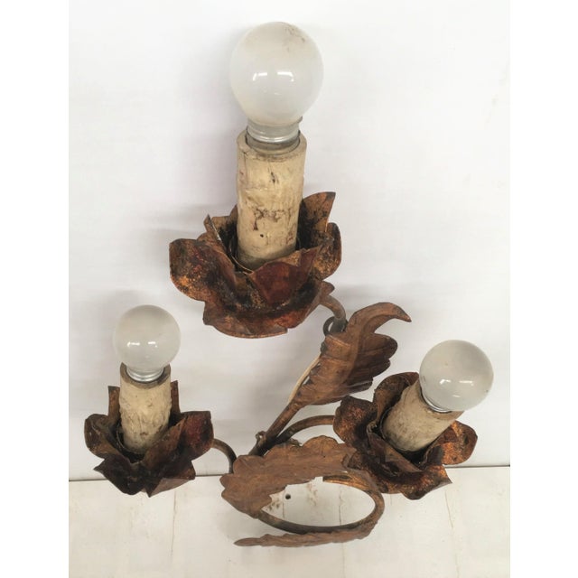 Mid-Century Modern Sculpture Metal Sconces Leaves Design, 1950s, French For Sale - Image 3 of 8