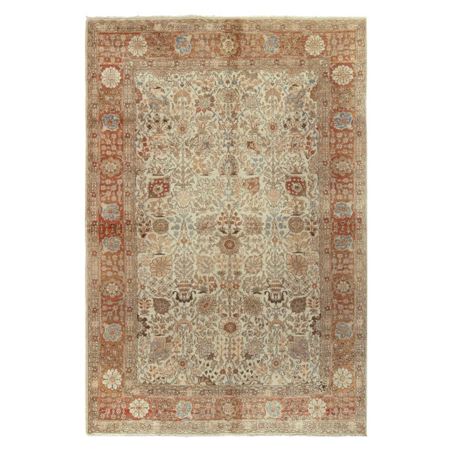 Textile Antique Persian Tabriz Rug in an All Over Orange,Off White,Brown Floral Pattern For Sale - Image 7 of 7