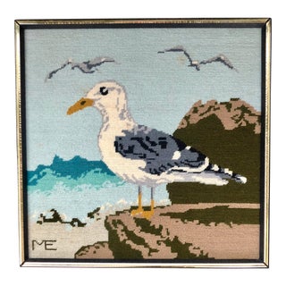 1976 Vintage Framed Seagull Needlepoint For Sale