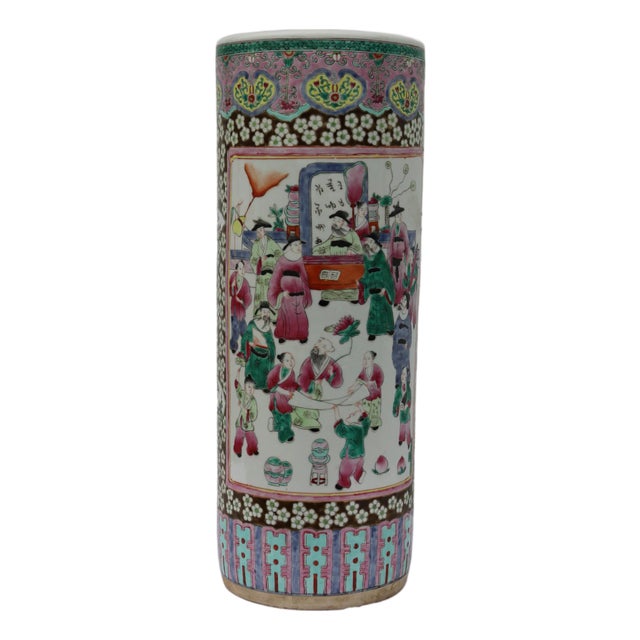 Mid 20th Century Large Mid Century Famille Rose Porcelain Umbrella Stand For Sale