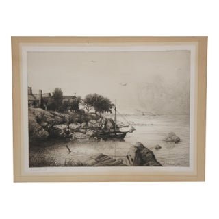 Late 19th Century Antique John Hill Millspaugh Signed Coastal Sailboat Seascape Landscape Etching For Sale