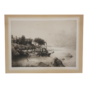 Late 19th Century Antique John Hill Millspaugh Signed Coastal Sailboat Seascape Landscape Etching
