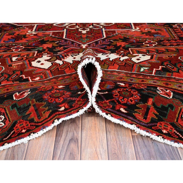 Textile 1960 10'x12'9" Crimson Red Pure And Soft Wool Sheared Low Semi Antique Oriental Rug For Sale - Image 7 of 11