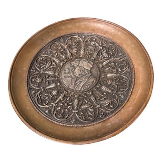 Antique Ornate Embossed Victorian Mixed Metal Portrait Tazza Footed Center Bowl For Sale