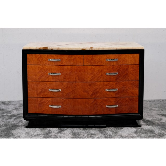 Art Deco High-Gloss Black Lacquered Chest of 5 Drawers with Birds-Eye Maple, 1930s For Sale - Image 13 of 13