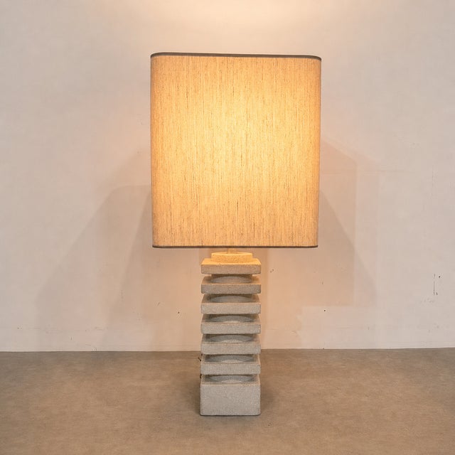 1970s Large French Brutalist Limestone Lamp, 1970 For Sale - Image 5 of 10